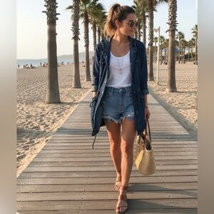 ❤️❤️TORRID lightweight denim Anorak zip up/ snap Coat with Hood Size 1👈